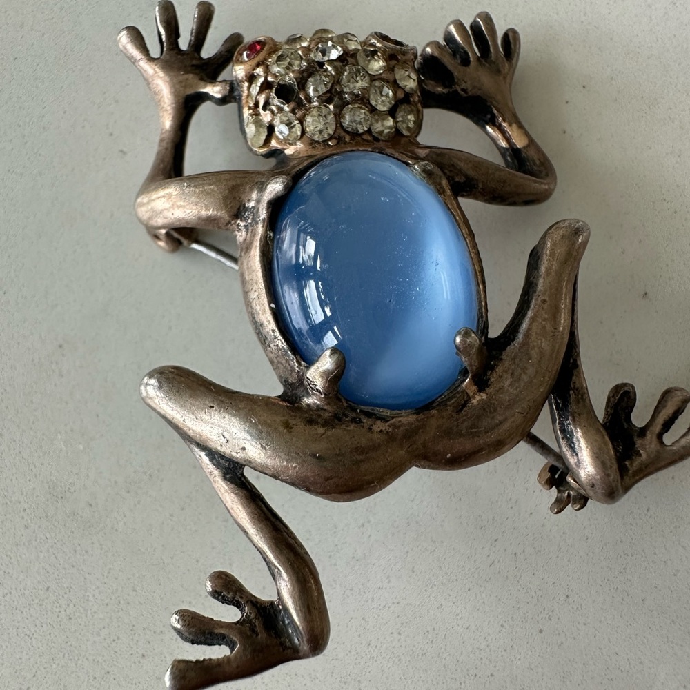 Frog Brooch with Blue Gemstone